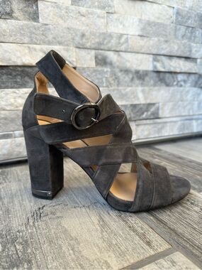 Michael Kors -  Suede Block Heel Valerie  Sandals - Gray Size 8